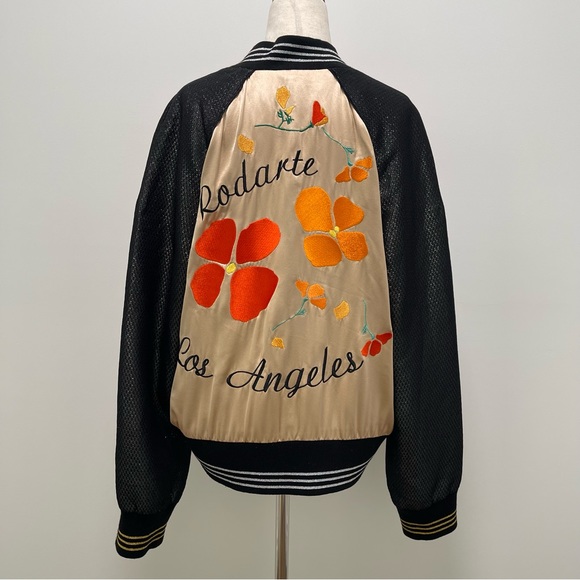 Rodarte Embroidered Flower Bomber Jacket, Black/Gold, X-Small, Small - Picture 7 of 14